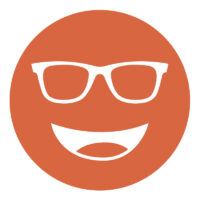 Orange circular icon with a smiling face wearing glasses, representing the 527 lens tint.