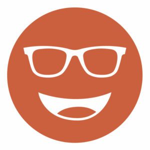 Circular icon with a smiling face wearing glasses in medium orange, representing the 527X lens tint.