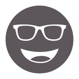 Circular icon with a smiling face wearing glasses in dark gray, representing the CVD-C Outdoor Severe lens tint.