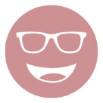 Circular icon with a smiling face wearing glasses in medium rose, representing the FL-41 50% lens tint.