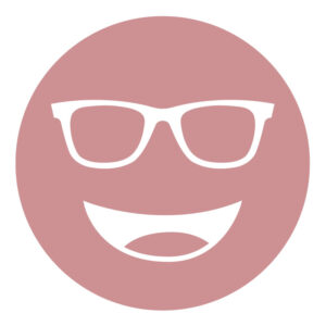 Circular icon with a smiling face wearing glasses in medium rose, representing the FL-41 50% lens tint.