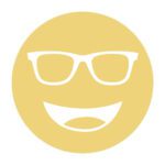 Circular icon with a smiling face wearing glasses in light orange, representing the Noir #61 lens tint.